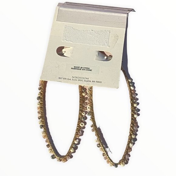 Nordstrom Melrose Market Teardrop Oval Hoop Earrings Set Of 2 Beaded New Tag NWT - Picture 5 of 5